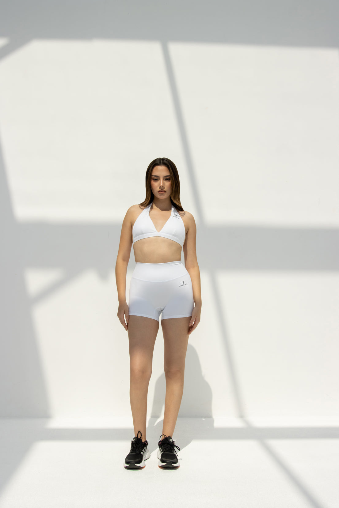 White Sports Bra & High-Waisted Shorts Set