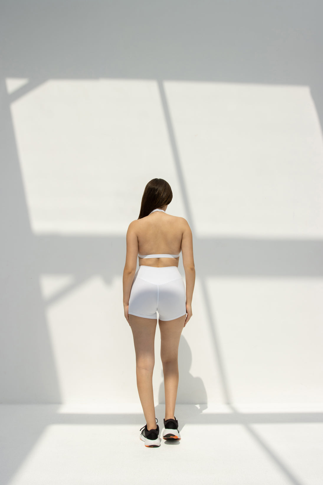 White Sports Bra & High-Waisted Shorts Set