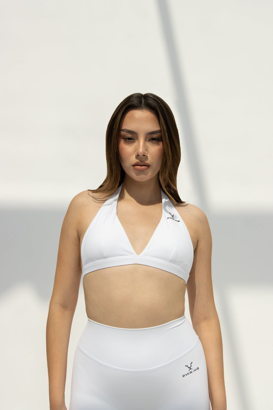 White Sports Bra & High-Waisted Shorts Set