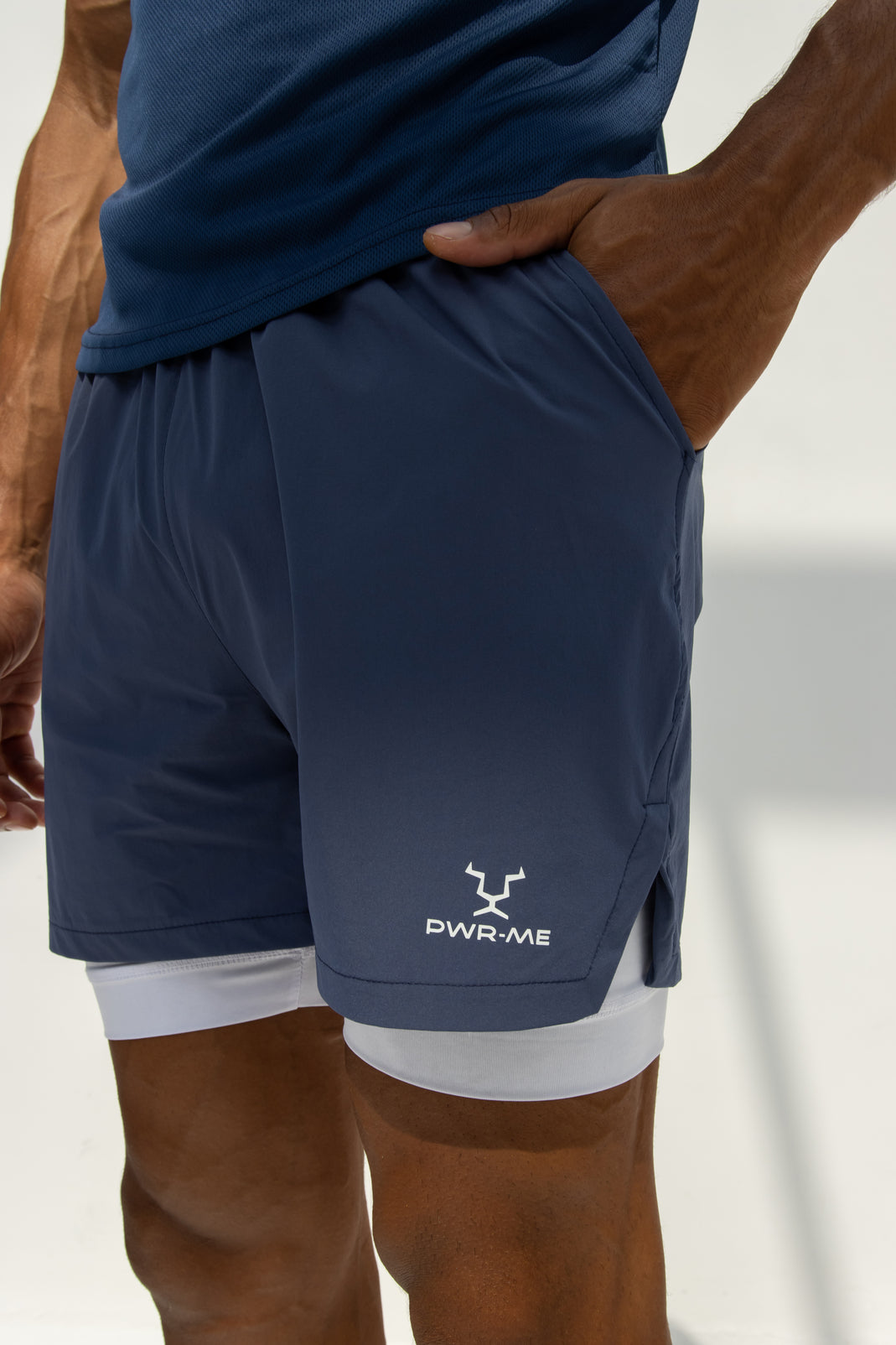Men's Blue Custom Double-Layer Gym Shorts
