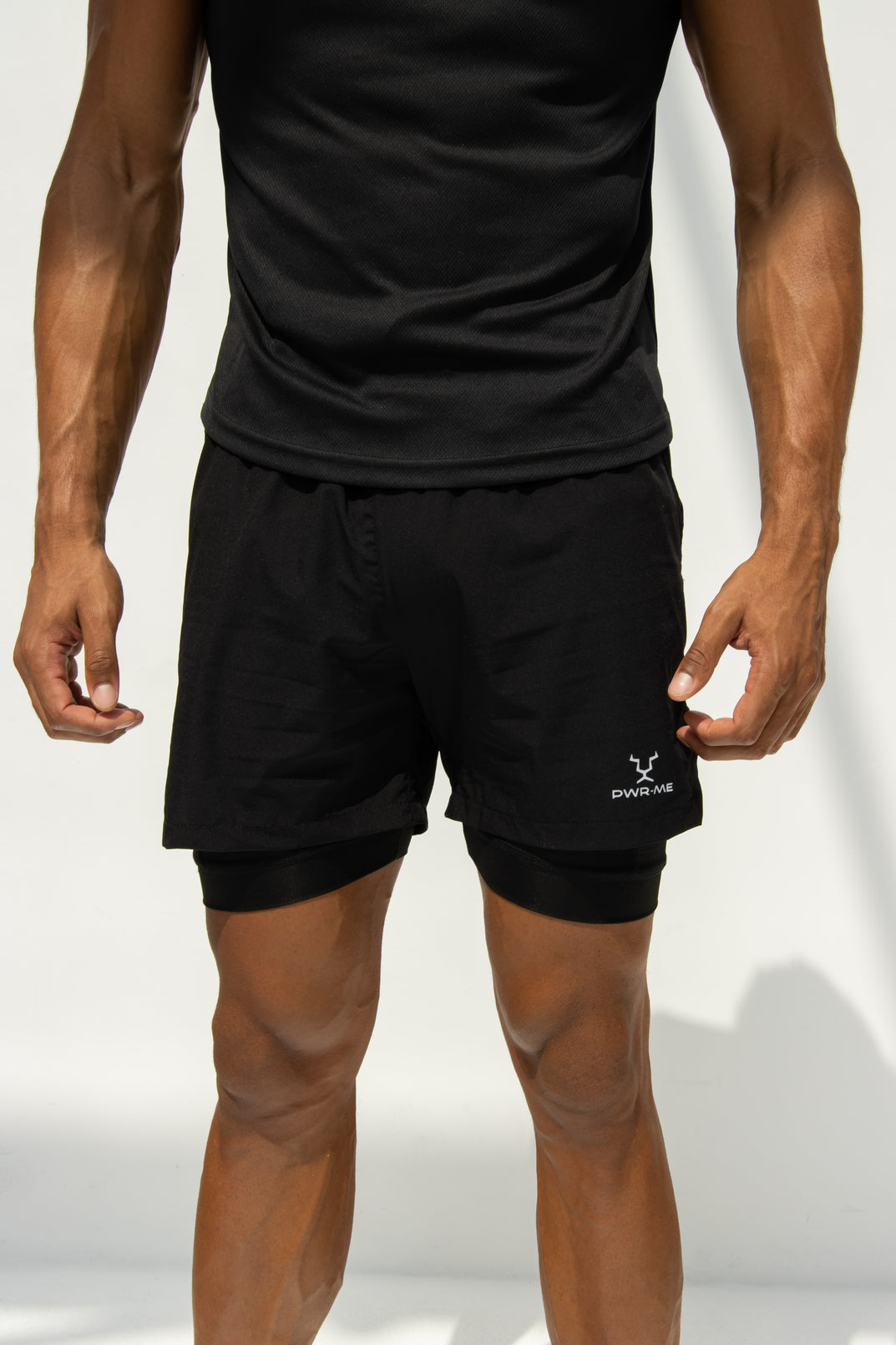 Men's Black Custom Double-Layer Gym Shorts