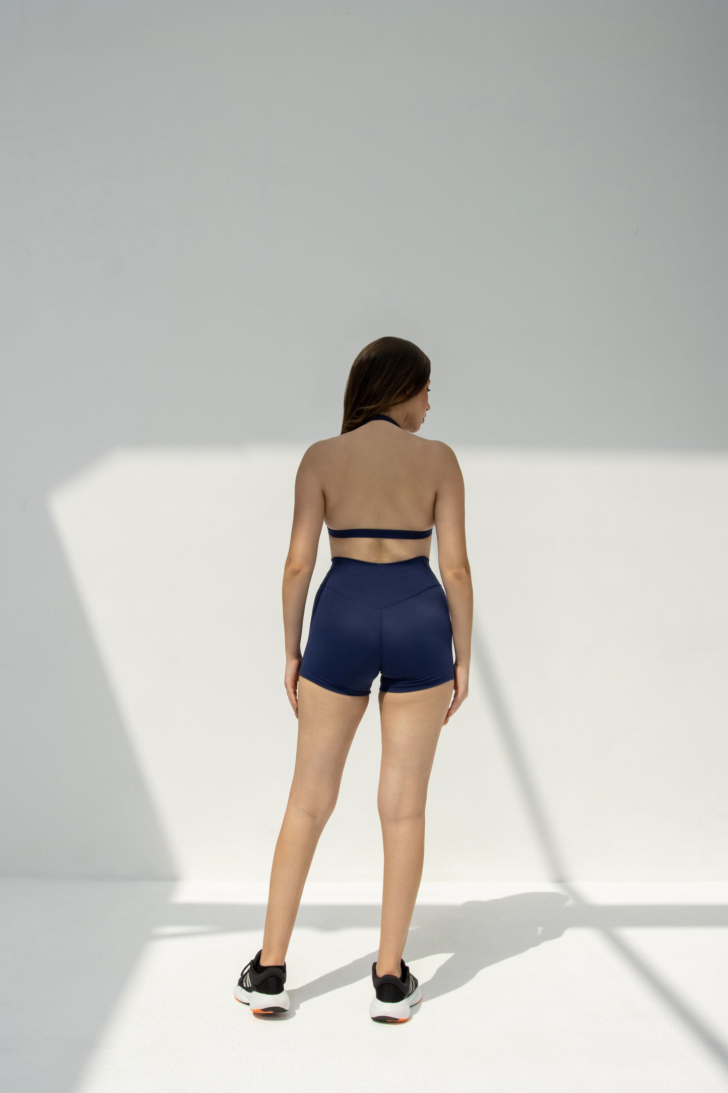 Navy Blue Sports Bra & High-Waisted Shorts Set
